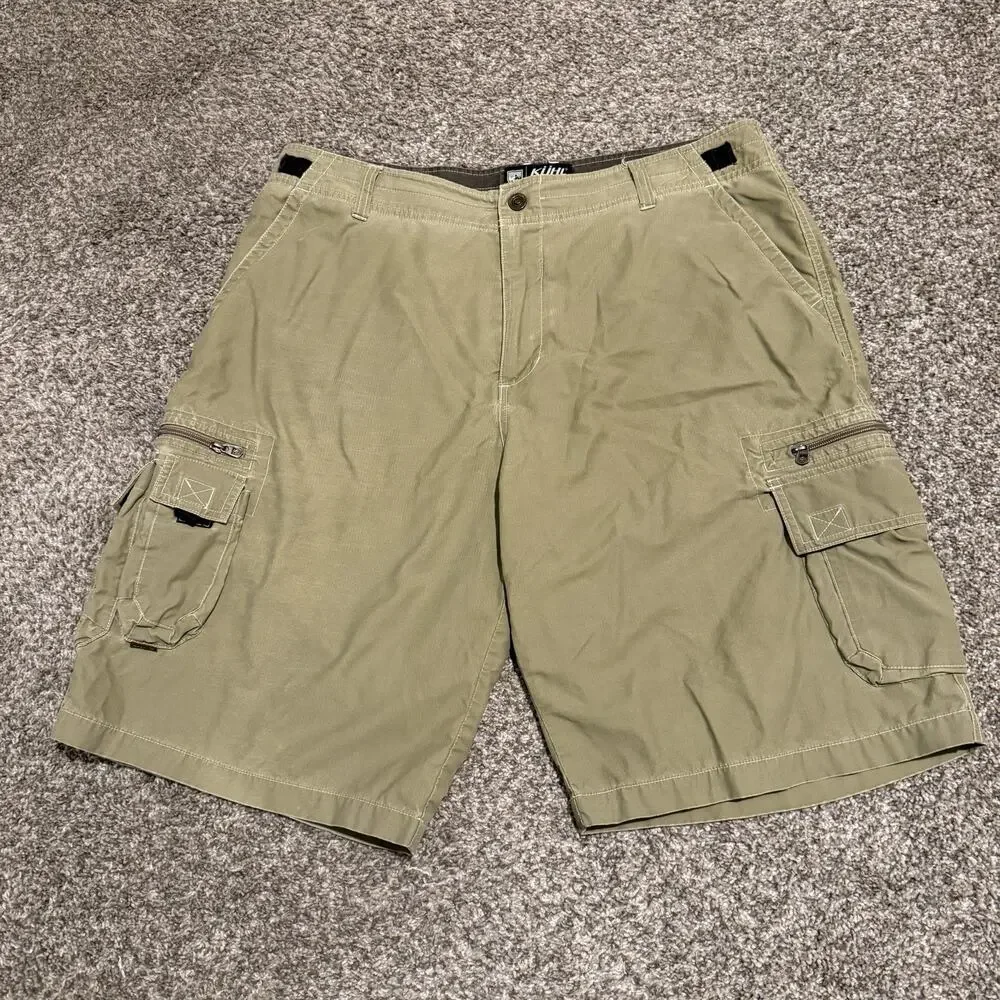 KÜHL Mens XL Khaki Cargo Shorts Ambassador Wornout Hiking Outdoor Utility